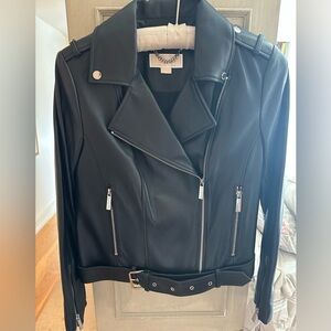 NWT Michael Kors Black Leather Moto Jacket size M